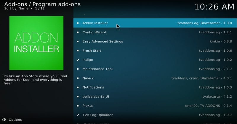 Instalador de complementos de Kodi