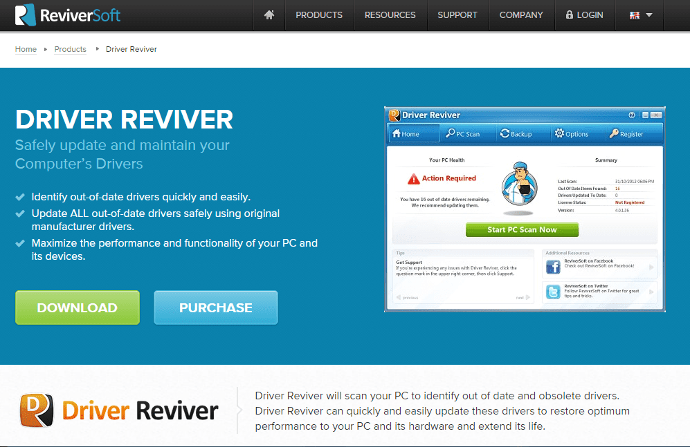 Driver Reviver - Software gratuito de actualización de controladores